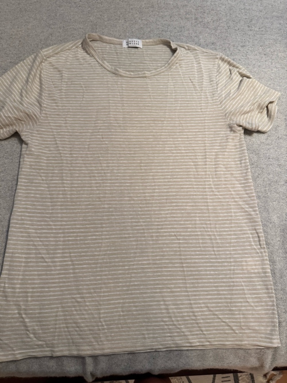 Barneys New York Beige and White Striped Short Sleeve Tee linen blend